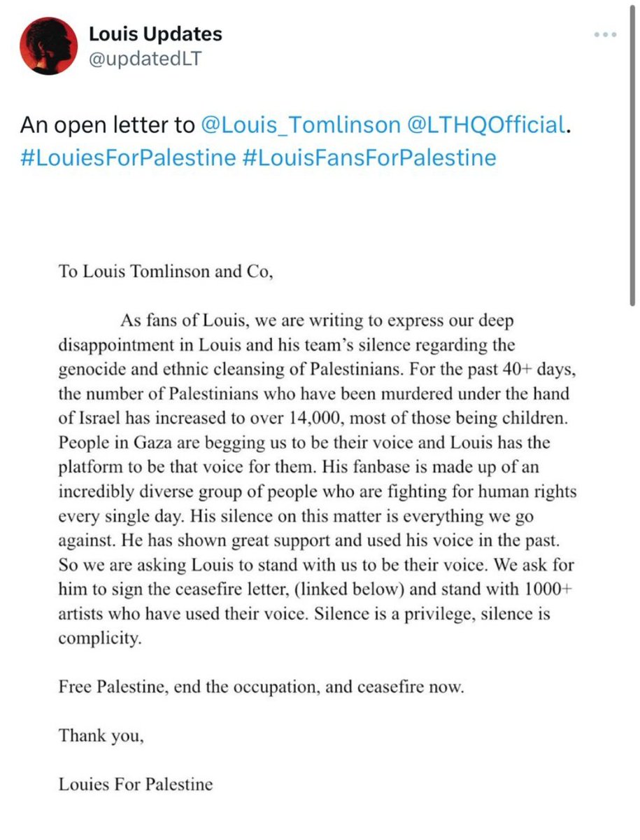 Talking about a genocide is the least we can do as privileged people. Harassing a person for asking to raise your voice against a genocide are things we do not intend to tolerate. We are posting the letter addressed to Louis here. Silence is not an option. #FreePalestine