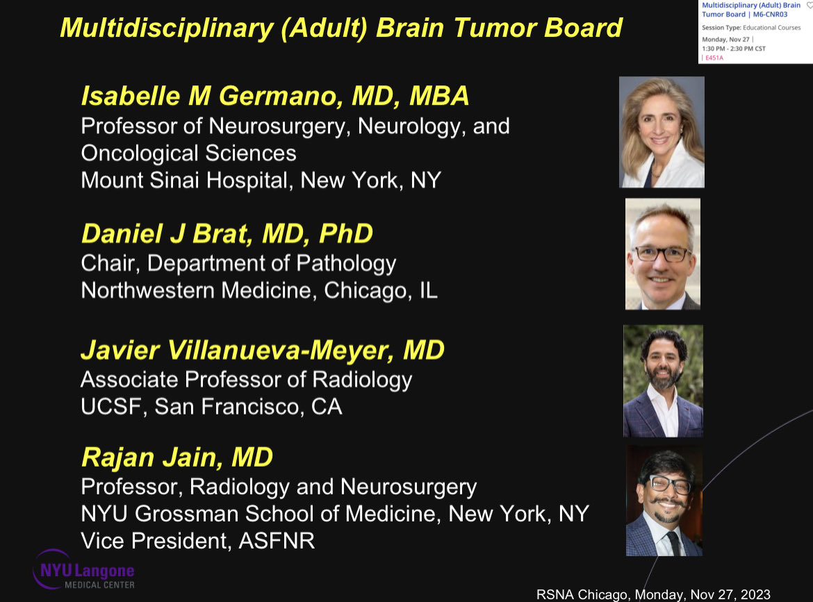 Almost the time of year when radiological gravity of Earth shifts to Chicago! Join us ⁦@RSNA⁩ Monday Nov 27 ⁦⁦for an exciting new format in a tumor board setting with Neurosurgery & Neuropathology experts ⁦@DanielJBrat⁩ ⁦⁦@TheASNR⁩ ⁦@NeuroOnc⁩
