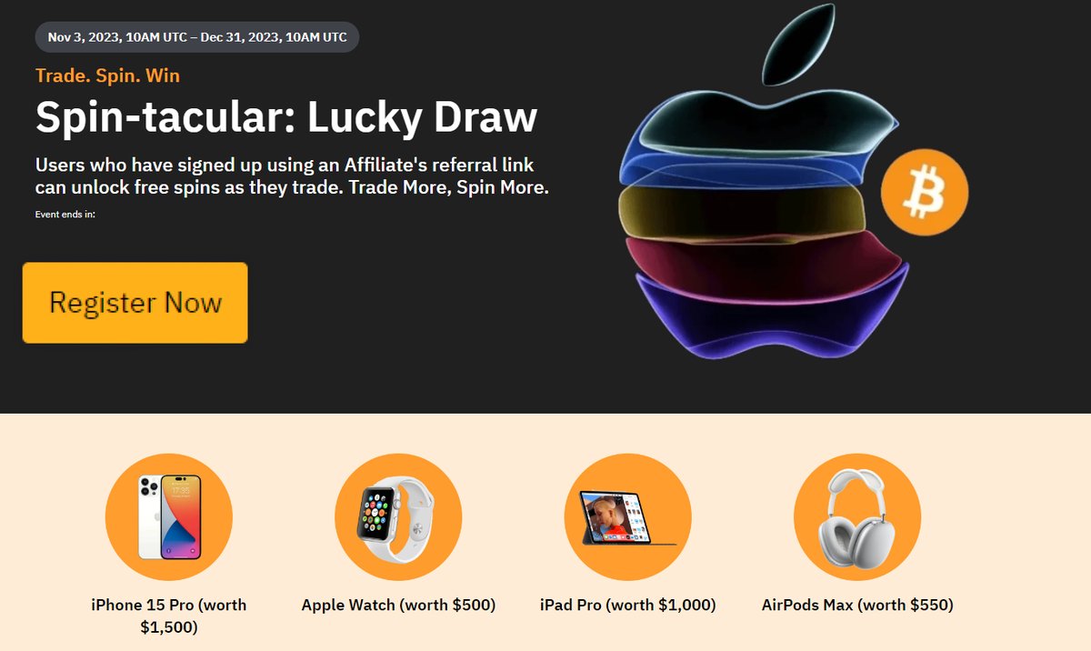 eth_render's tweet image. Lucky Draw with a Guaranteed Chance to Win: Don't miss out on this exclusive offer for affiliated users! Participants have a guaranteed chance to win prizes, including the grand prize of an iPhone 15 Pro!

partner.bybit.com/b/59809