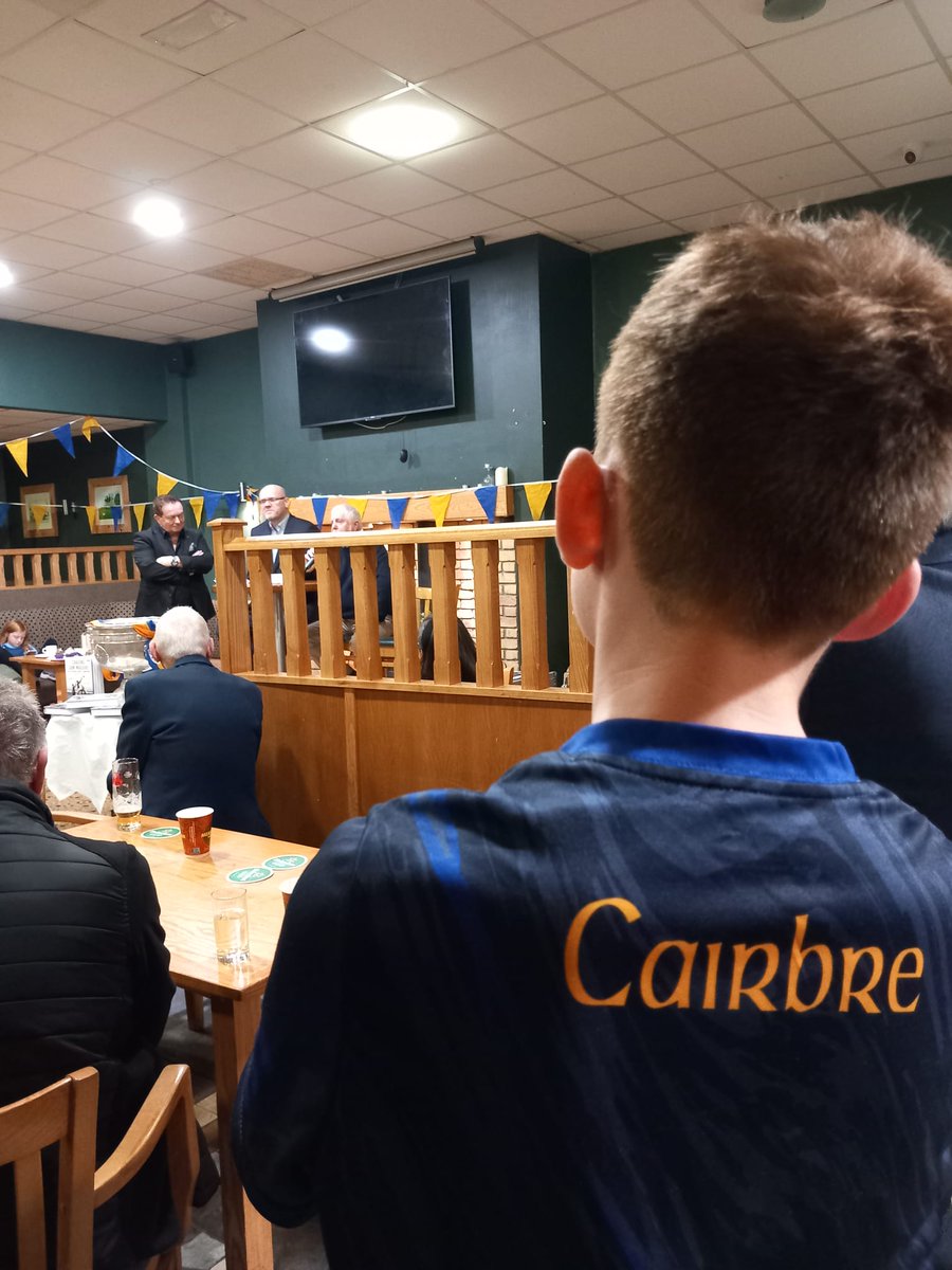 A nice shot taken tonight of Carbury men young &amp; old watching on as our panel discussed clubmate Dermot Reillys book Chasing Sam Maguire. A book for gaels of all ages 🔵🟡