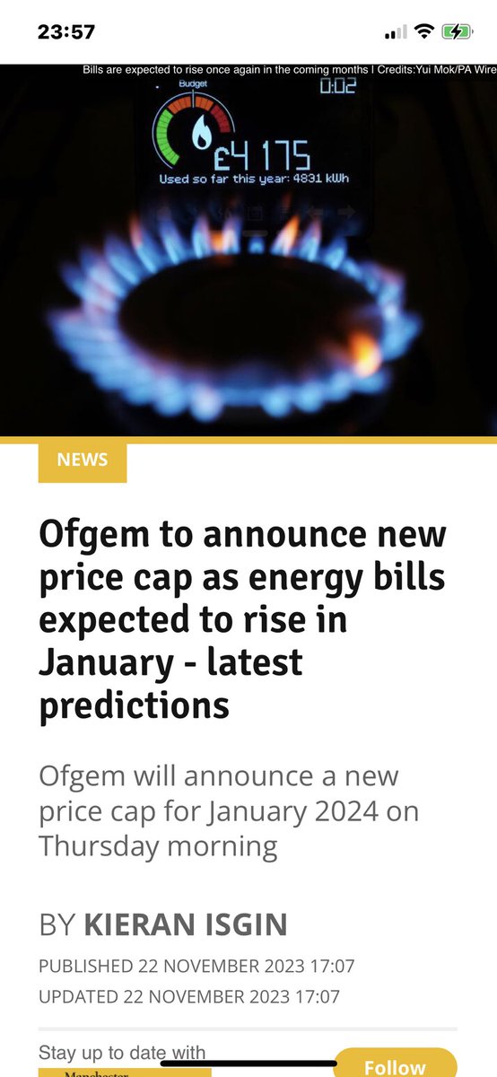 @GOV2UK @Ofgem to announce new price cap as energy bills expected to rise in January by about 5%. This is despite the fact that wholesale gas prices has been lowest for 2 years. This #RipOffBritain #CostOfLivingCrisis #ToriesAreEvil #ToriesOut504 #Gaza_Genocide 😢#CeaseFireInGazaNOW