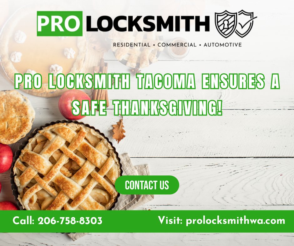 ProLocksmithWA's tweet image. 🔒 Pro Locksmith Tacoma extends gratitude to our Tacoma community this Thanksgiving. We're here for you with reliable locksmith services. Whether it's an emergency lockout or key replacement, call us at 206-758-8303. Happy Thanksgiving! #ProLocksmith #Tacoma #Locksmith