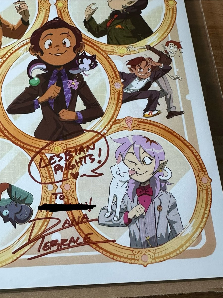 adhdamity's tweet image. never stopped loving the owl house. this series is part of me. i asked dana to write “lesbian rights” on the print and she decided to make it even better by making amity say it LOL. thanks dana 💗