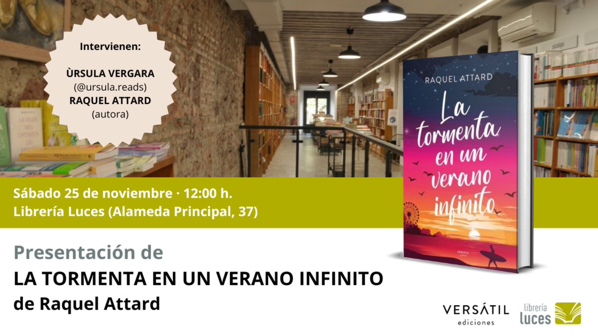 librerialuces's tweet photo. El sábado 25 de noviembre a las 12:00h. tendremos la presentación en Luces de LA TORMENTA EN UN VERANO INFINITO, libro de @Missattard_. Publica @edversatil.

@ursula_reads acompañará a la autora en este acto que también podrá seguirse a través de YouTube👉https://t.co/cAkt2xFVDd https://t.co/ydMeGX5NaJ