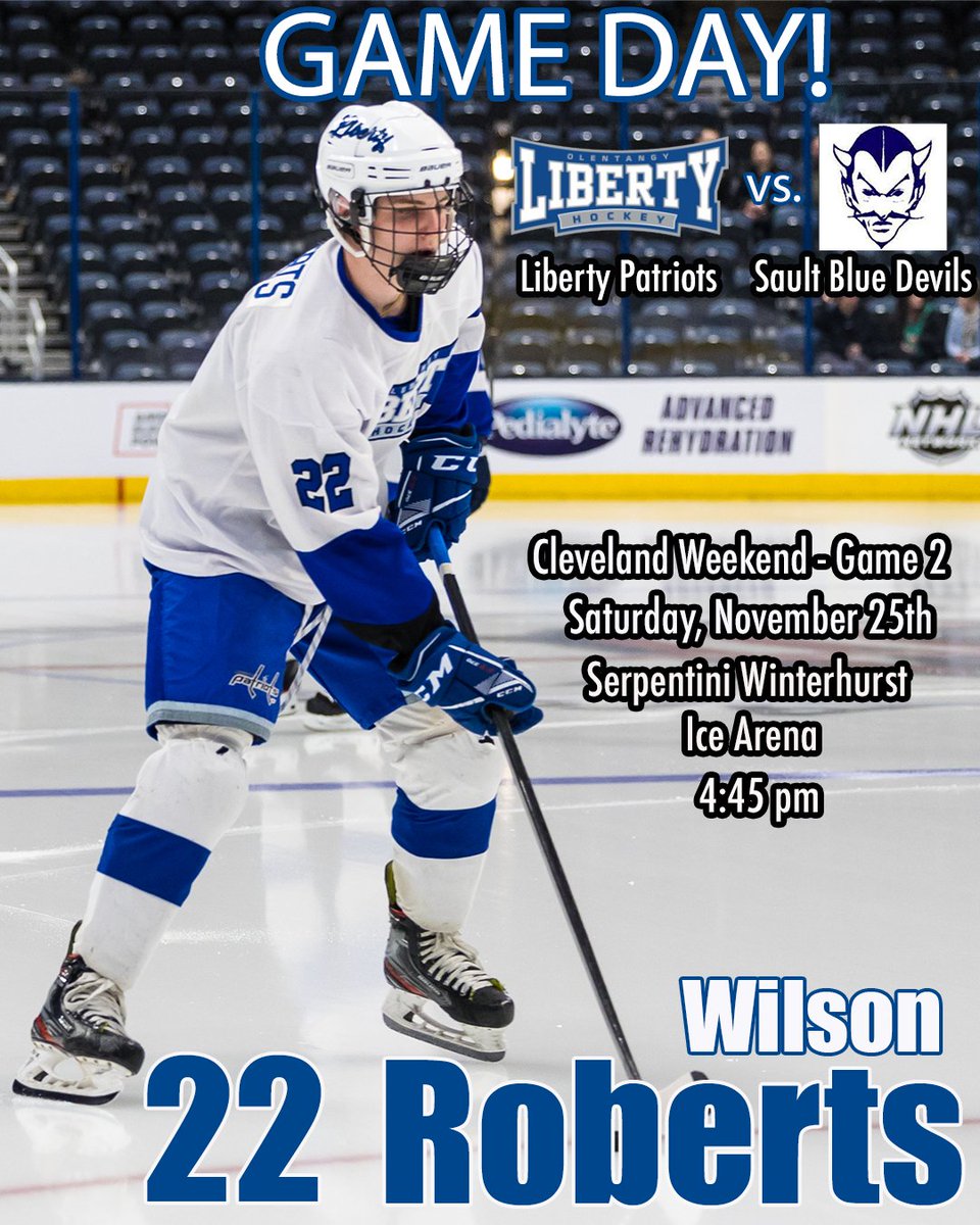 OLHSHockey's tweet photo. 🚨🚨🚨Game Day!!!🚨🚨🚨

Your Olentangy Liberty Patriots play the middle game of their three game weekend in Cleveland against Sault Area (MI) Blue Devils.  Puck drop is at 4:45 pm at Serpentini Winterhurst Ice Arena.  HA-BE! https://t.co/GvD9vLOK4n