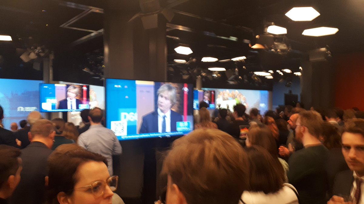 Tensions building at the Nieuwspoort in the Hague, where hacks, officials and Mps gather, ahead of exit polls in the most tightly fought Dutch election campaign for years.