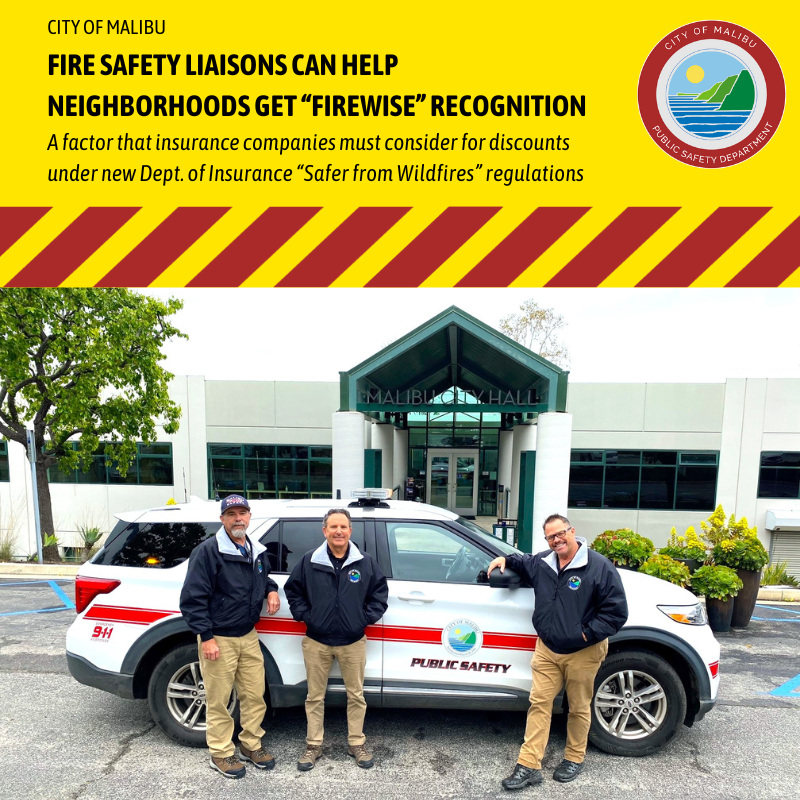 CityMalibu's tweet photo. The City's Fire Safety Liaisons will help Malibu neighborhoods get Firewise USA recognition, a factor that insurers must consider for discounts under new Dept of Insurance Safer from Wildfires rules. For info, email BYocum@MalibuCity.org. @lacofdpio @certmalibu @cal_fire https://t.co/eRdcJNbx2n