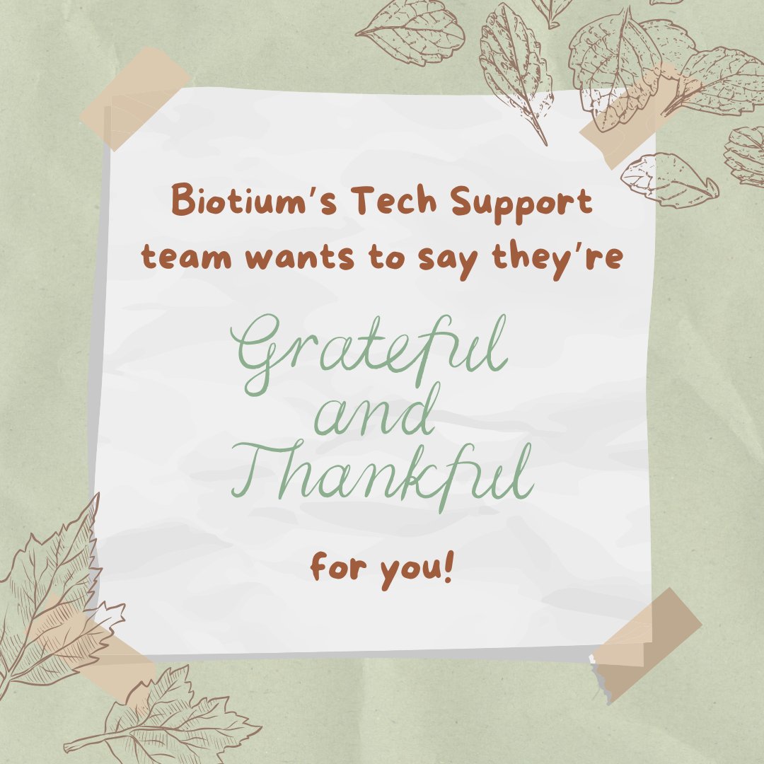biotium's tweet image. We have lots to be #thankful for, but especially for you and all of your research questions! No inquiry is ever too difficult or goes unanswered with our helpful Tech Support team, and here's some aspects about their role that they appreciate. #sciencehelp #ilovemyjob #lablife