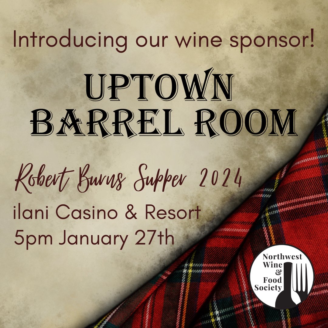 Thank you to our wine sponsor, Uptown Barrel Room! We're so excited to experience an incredible selection of expertly curated premier wines. We tasted their incredible selection when they generously sponsored our last Burns Supper. We can't wait to showcase them again!