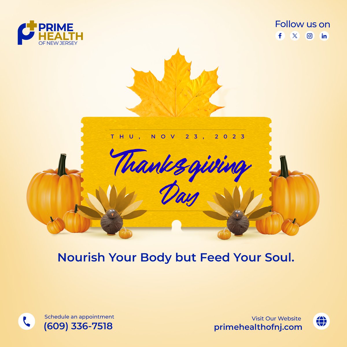 PrimeHealthofNJ's tweet photo. Nourish your body and soul with warmth, wholesome feasts and gratitude this Thanksgiving. Grateful to serve East Windsor - wishing patients and partners joy and good health!
 
🌐 https://t.co/dh68a64O8T

#ThanksgivingDay #HappyThanksgivng #Thanks #HolidaySeason #NewJersey https://t.co/fLOe8AWw5Y