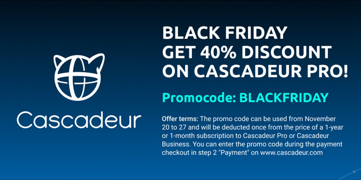 cascadeur3d's tweet photo. BLACK FRIDAY IS ON! 

Till 27 November use the promo code BLACKFRIDAY for your Cascadeur Pro or Business subscription to receive a 40% discount at https://t.co/TzoXOkDe5x 

Don't miss out on a great deal and stay tuned! 😉

#3danimation #gamedev #indiedev https://t.co/QbEc0Oz7G7