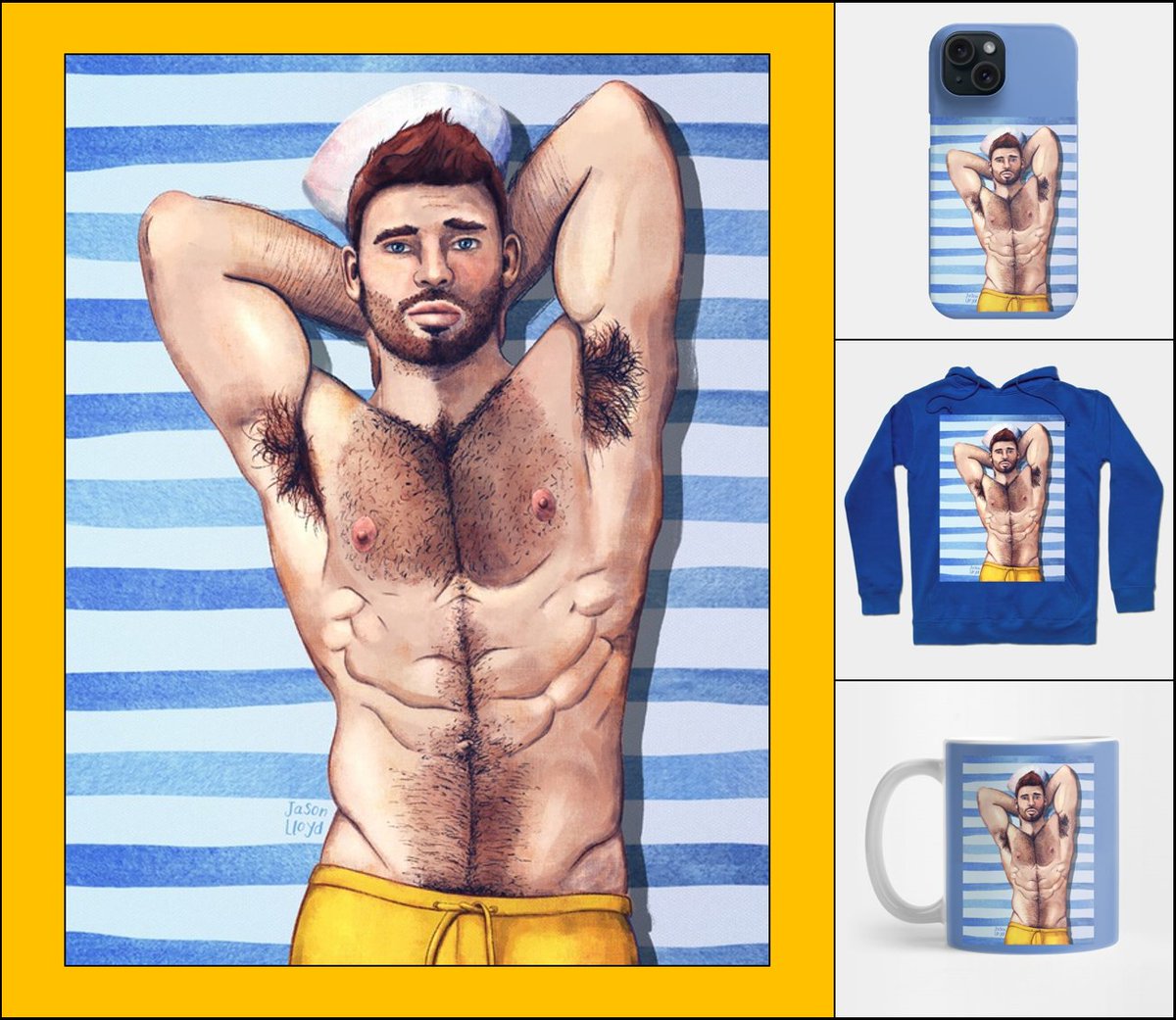 HOLIDAY GIFT IDEA #3 🎁: 'SEAMAN' BY @JasonLloydArt Ahoy, Mateys! Sail-ebrate your love for sailors & pits with this sexy illustration. The design is available on hoodies, t-shirts, home décor and more! For info visit Jason's TEEPUBLIC online store: teepublic.com/t-shirt/474824… .