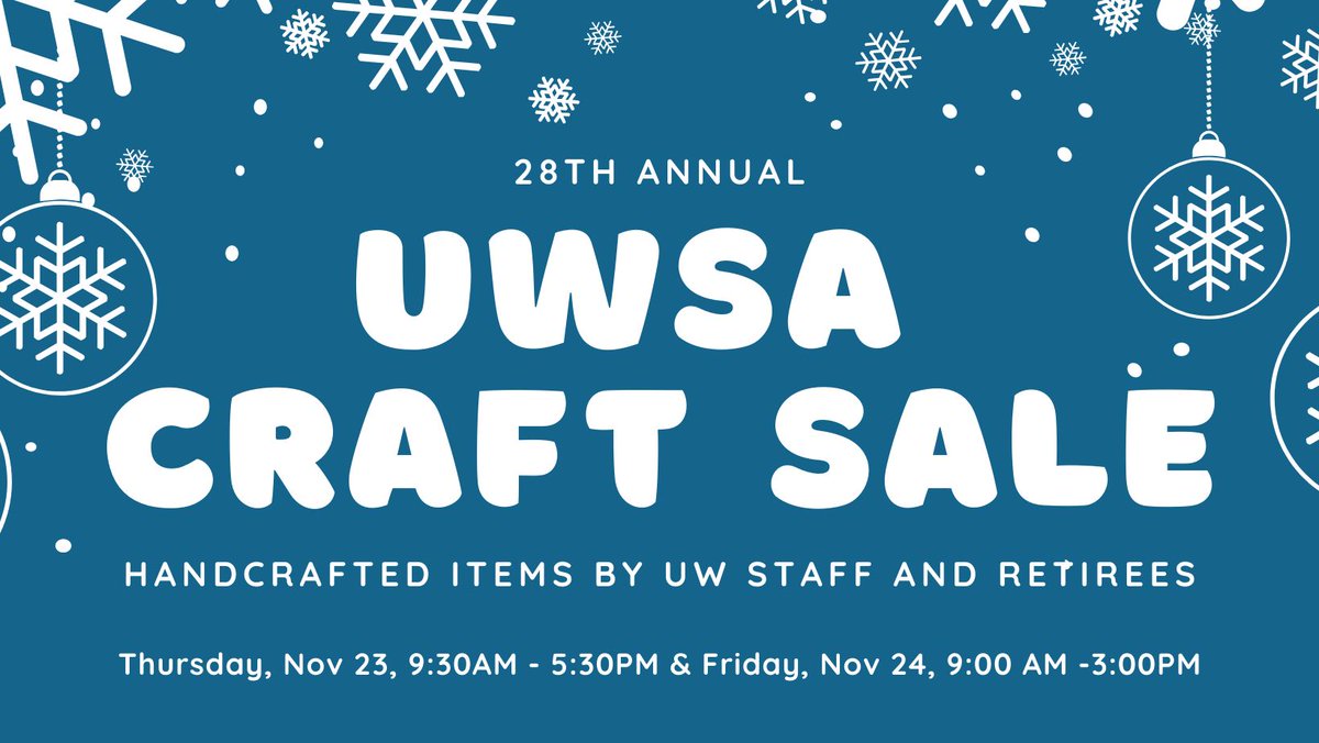UWStaffAssoc's tweet photo. Tomorrow! The 28th Annual UWSA Craft Sale in the Davis Centre @uwaterloo https://t.co/GDglH0cVlU https://t.co/DllgsOh7Iw