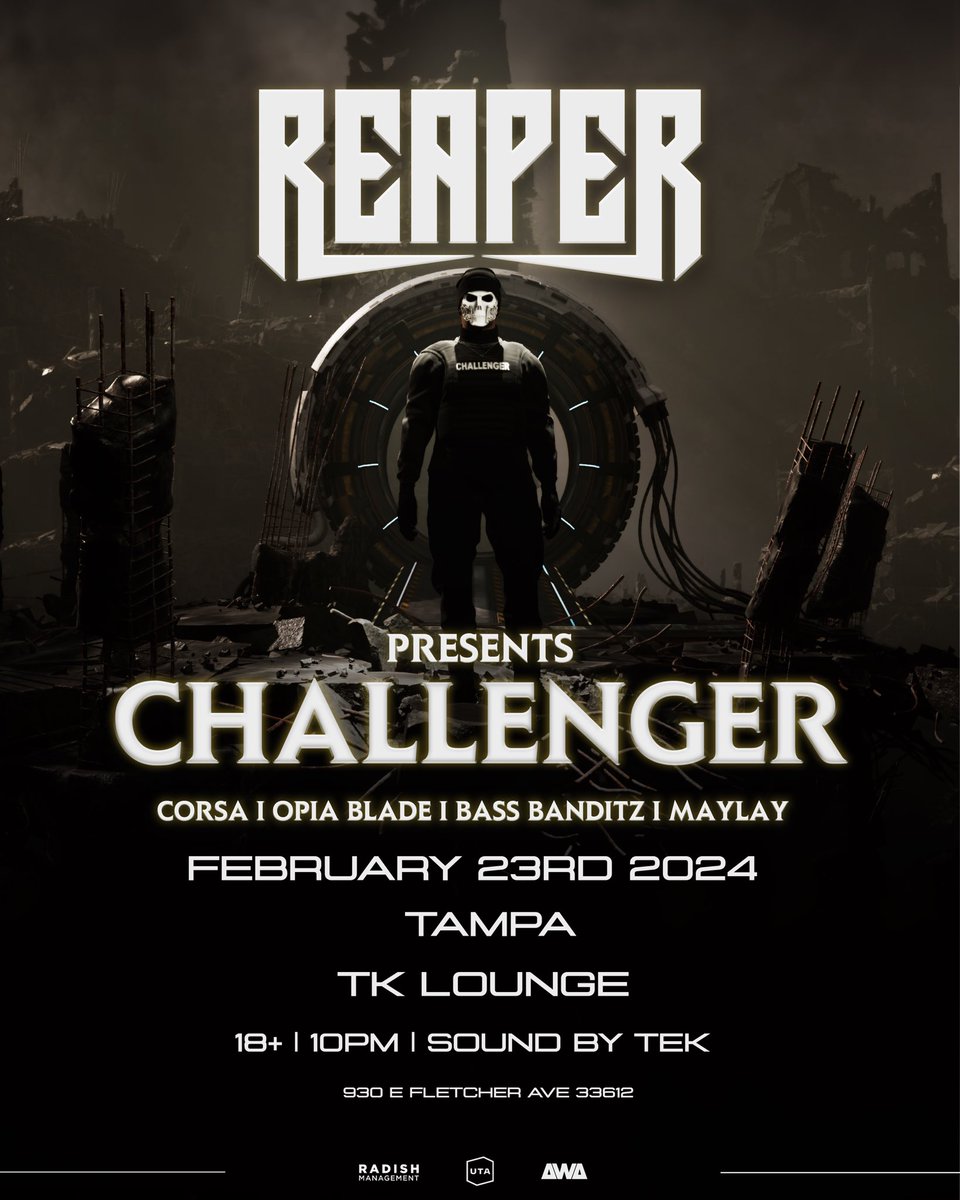 We got <a href="/opiablade/">OPIA BLADE</a> 🗡as direct support for <a href="/reapernoises/">💀 REAPER 💀</a> in February at the legendary <a href="/TK__Lounge/">𝖳𝖠𝖬𝖯𝖠 𝖪𝖠𝖱𝖠𝖮𝖪𝖤 𝖵𝖨𝖯</a> 

Early bird &amp; Tier 1 are already gone!

Grab tickets here🎟️
posh.vip/f/8206?a=peter…