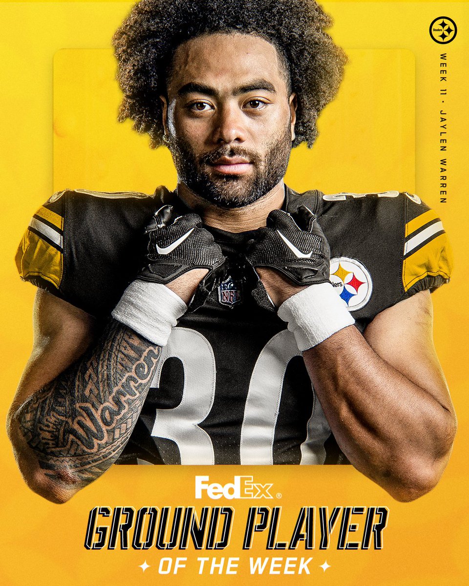 .<a href="/Nunless2/">Jaylen Warren</a> has been named the <a href="/FedEx/">FedEx</a> NFL Ground Player of the Week‼️