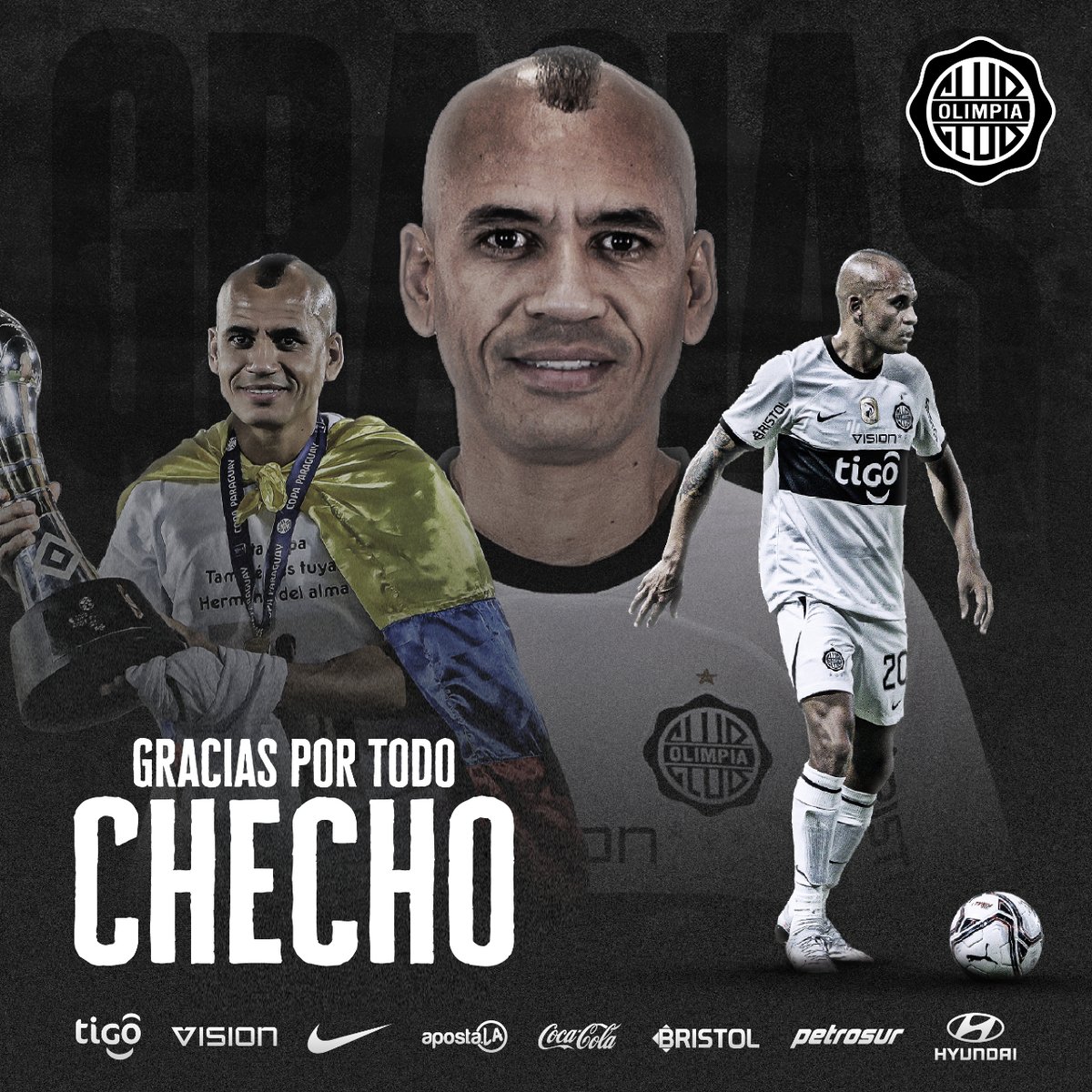 elClubOlimpia's tweet photo. ¡Gracias, Checho! 🇨🇴

Por tu profesionalismo desde el día uno, por defender la franjeada siempre, por lo vivido, por los títulos festejados.

El mayor de los éxitos en tu futuro, Campeón. 🤝🏻

#OlimpiaMiOrgullo ⚪️⚫️⚪️ https://t.co/Bf7uuxatjo