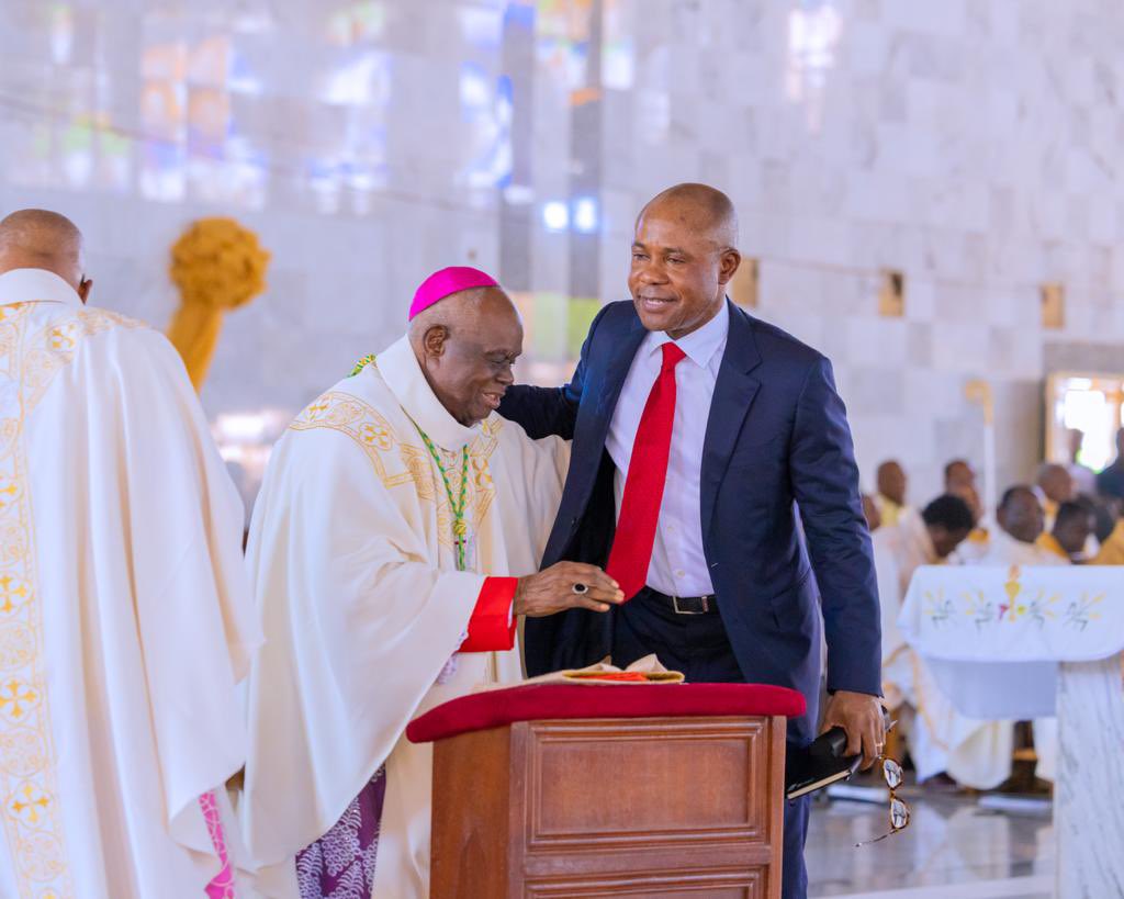 PNMbah's tweet photo. Today, I joined the Catholic faithful at St. Joseph's Catholic Parish in Emene, Enugu, to celebrate the episcopal golden anniversary of the emeritus Bishop of Enugu Diocese, Most Rev. Anthony Okonkwo Gbuji.

Bishop Gbuji's life is one that is inspiring. He is a symbol of selflessness, hardwork and excellence. These virtues imbued in his lifelong dedication to duty and service as a clergyman made his episcopal accomplishments outstanding. Indeed, Enugu State is fortunate to have benefitted from his sacrificial and impactful journey as a priest.
  
While working as a teacher at the St Paul's Minor Seminary in Benin he blazed the trail, impacting knowledge on the younger ones. Subsequently, he made his mark as a principal at St. Paul's Grammar School, Ebu, Delta State. Issele-Uku was not left out, he did amazing works to the glory of God there. In Enugu Diocese, he laid the foundation for the Godfrey Okoye University that is today one of the leading private universities in the country. 

He also championed the New Evangilisation, which has earned him the sobriquet of the Father of New Evangilization.

As he marks his golden episcopal anniversary today, I felicitate and celebrate him on behalf of the government and good people of Enugu State. Bishop Gbuji's legacies will continue to inspire us!