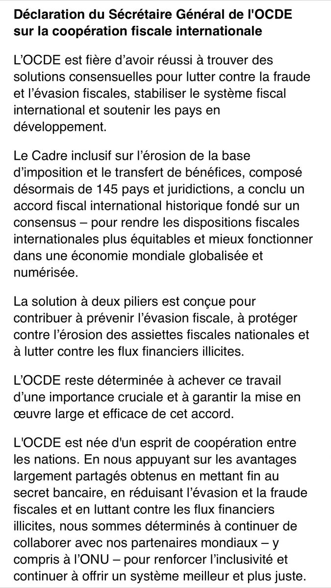 Déclaration sur la coopération fiscale internationale. 🗞️ oe.cd/5jJ