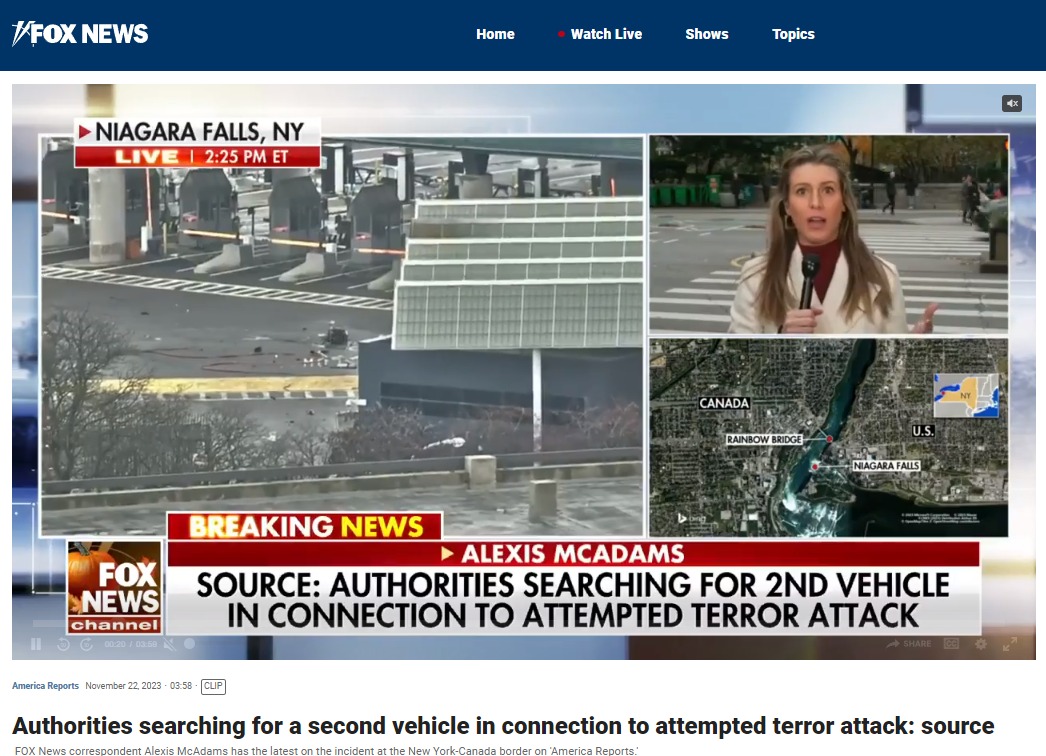 🇨🇦🇺🇸 BREAKING: Fox News now reporting authorities looking for a  second vehicle connected to the explosion at the #Niagara US/CAN border crossing.

#Ontario #OPP #RainbowBridge #explosion #Buffalo #NewYork #Explosion #FBI #US #Canada #USCanadaborder #vehicleexplosion