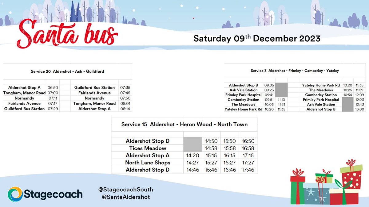 What an amazing week, we've had a blast sharing our Santa Bus with everyone.  Here's where we are tomorrow before a day off for the bus on Sunday. <a href="/StagecoachSouth/">Stagecoach South</a>