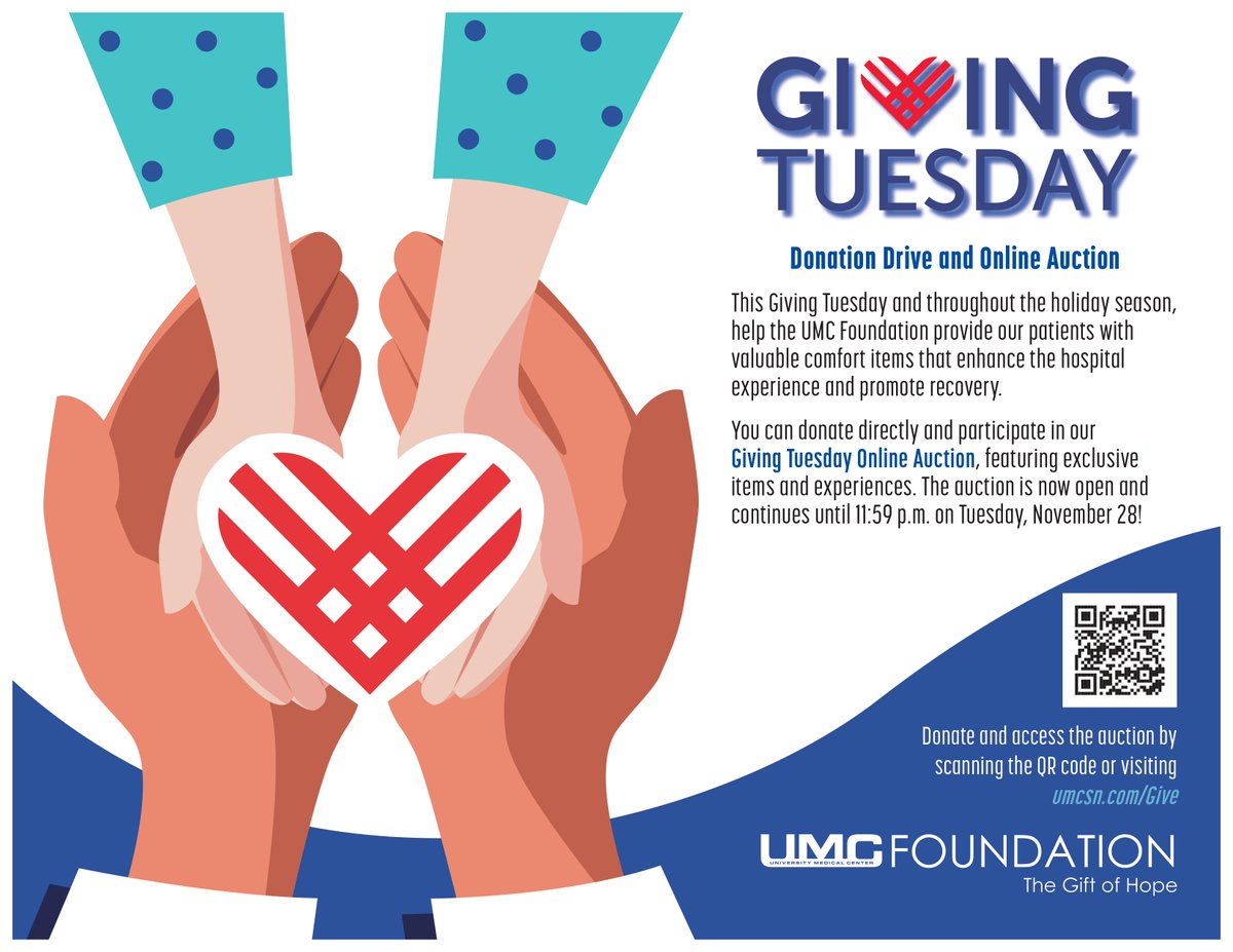 This holiday season, help the UMC Foundation provide patients at UMC with valuable comfort items that enhance the hospital experience and promote healing! Make a donation or bid on one of the exclusive items in our Giving Tuesday Online Auction now: umcsn.com/give