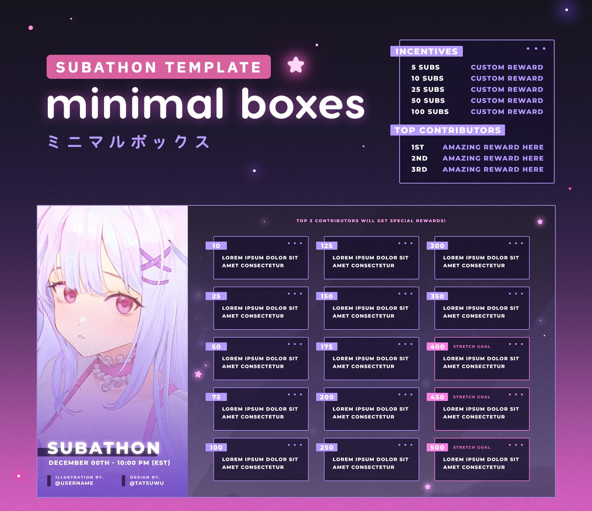 【 FREE TO USE 】

Subathon Template 🤍
Free and easy to customize!

Download link below ↓

#freevtuberassets #フリー素材 #vtuber素材 #vtuberassets