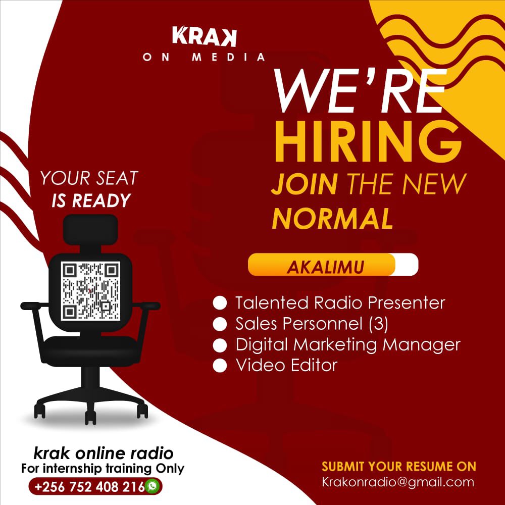 *TUNONYA* WE  ARE HIRING join the New Normal today If interested Send your Resume to krakonradio@gmail.com. 

krakonradio.com 
                  
   _We Are So Ug So African But So Global_