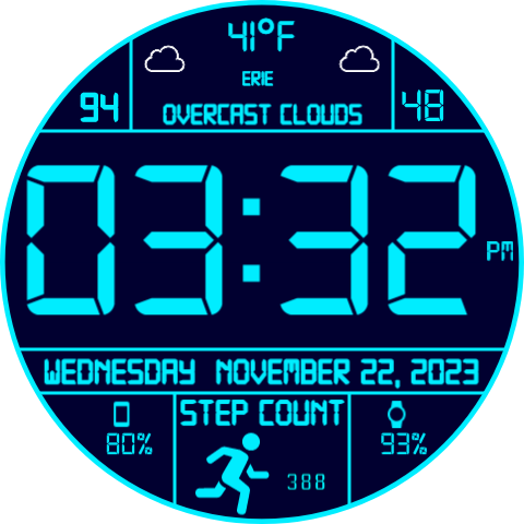 My 52nd watch face, Jolly Turquoise Giant, is now published and available on Pujie for Android Wear OS. It's a big, bright, digital design with a very large display and lots of information. Enjoy!