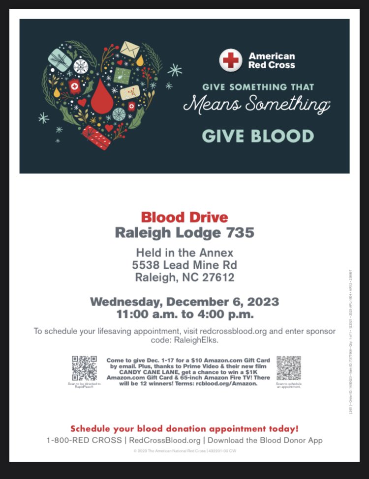 Andy Cook (@andycook624) on Twitter photo Greetings my lifesaving <a href="/F3Raleigh/">F3 Raleigh</a> friends! The next F3 blood drive won’t be for a few months. But our neighbors at the Elks Lodge have a drive 12/6 and need our help getting donors. Details below. <a href="/tnealjr/">Tom Neal</a> <a href="/MyPreciousF3/">John Rogers</a> <a href="/LemanskiJoe/">Joe Lemanski</a> @GnardDogg <a href="/LionelTodd2/">F3 Orwell</a> <a href="/HiLifeF3Raleigh/">Bill Miller</a> Greetings my lifesaving <a href="/F3Raleigh/">F3 Raleigh</a> friends! The next F3 blood drive won’t be for a few months. But our neighbors at the Elks Lodge have a drive 12/6 and need our help getting donors. Details below. <a href="/tnealjr/">Tom Neal</a> <a href="/MyPreciousF3/">John Rogers</a> <a href="/LemanskiJoe/">Joe Lemanski</a> @GnardDogg <a href="/LionelTodd2/">F3 Orwell</a> <a href="/HiLifeF3Raleigh/">Bill Miller</a>
