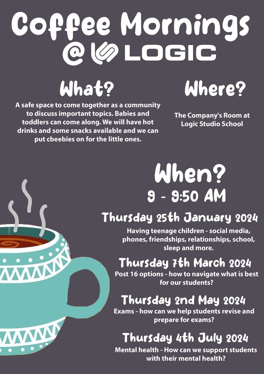 Early notice of our planned coffee mornings for the new year.