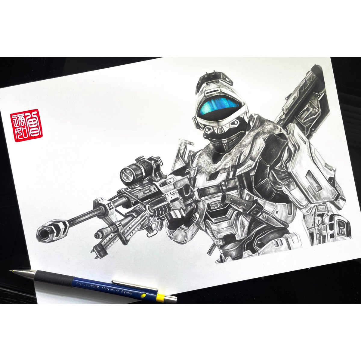 entransing's tweet photo. beautiful spartan portrait done in graphite and color pencil for a client 🩵🤍

always a great challenge to work with pencil 😇

christmas commissions are still open for a couple more weeks so just DM me if you’re interested!

@halo
#Halo #HaloSpotlight #HaloInfinite https://t.co/Omw5vrhnop
