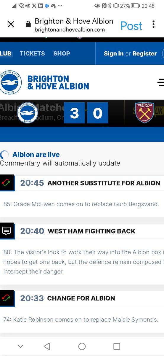 Big well done to Grace who has made her 1st team debut for Brighton tonight👏👏👏⚽