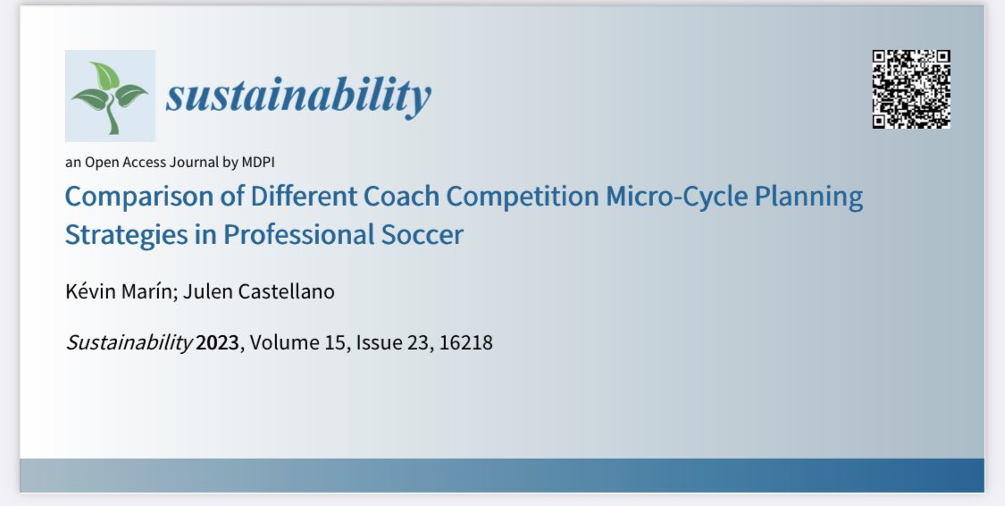 KSLMarin's tweet photo. New article: Comparison of Different Coach Competition Micro-Cycle  Planning Strategies in Professional Soccer. 

Thank you for your support and for accompanying me on this journey, @julencastellano.

@MDPIOpenAccess @Sus_MDPI 

https://t.co/07eMeKpEGe https://t.co/1l6bkXwOzs