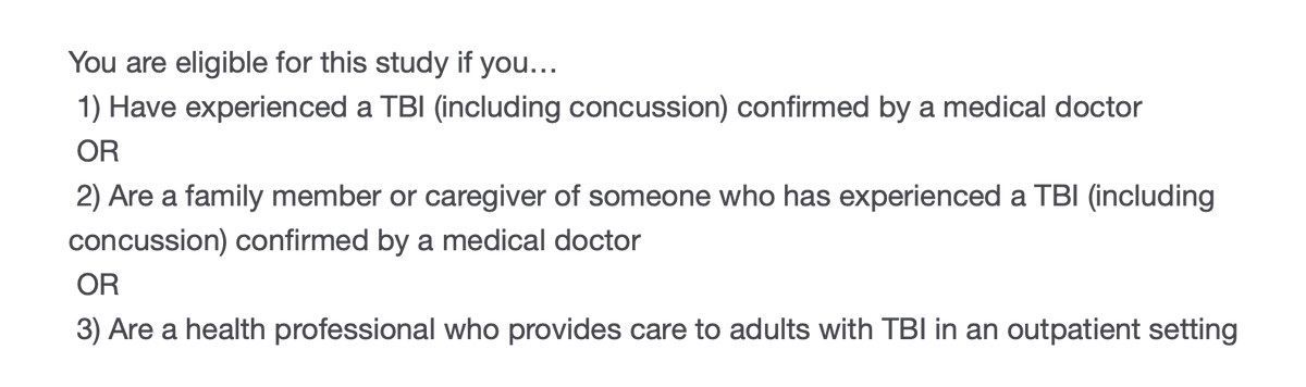 Individuals with personal experience of TBI and health professionals are invited to participate in a short survey from the NASEM Action Collaborative on TBI Care, to help identify important areas to include in a new clinical  guideline for managing TBI.

🔗ucsf.co1.qualtrics.com/jfe/form/SV_aa…