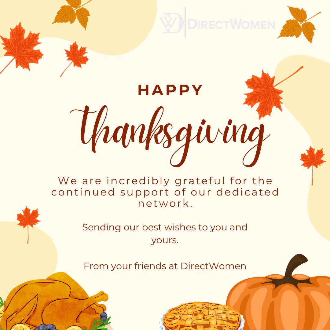DirectWomen is incredibly grateful for the continued support of our dedicated network of sponsors, donors, alumnae, and volunteers. Thank you! Wishing you a happy Thanksgiving! &gt;&gt; directwomen.org #directwomen #womenonboards #genderdiversity #representationmatters