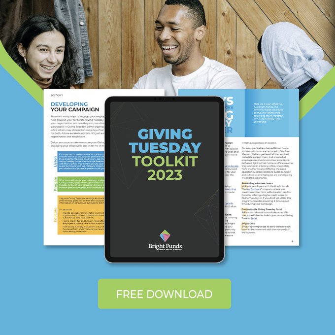 Giving back this #GivingTuesday? Our Giving Tuesday toolkit offers planning guides, timelines, &amp; tips/tricks to increase #EmployeeEngagement and grow your #SocialImpact. Check it out ➡️ bit.ly/3LLvTdA
