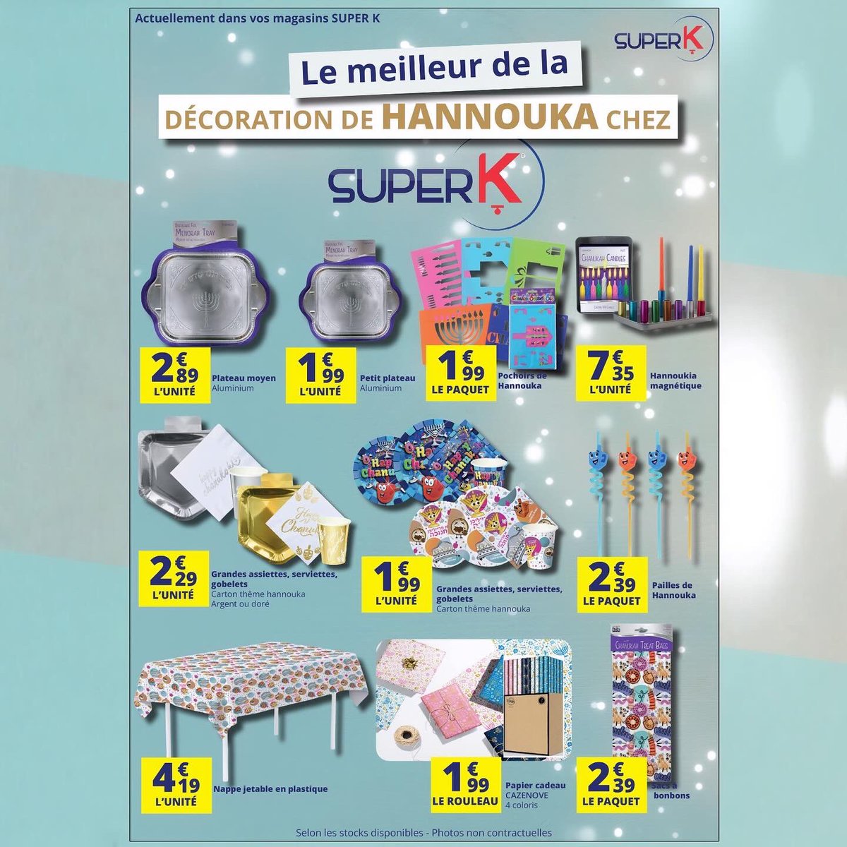 SuperK1306's tweet photo. 🕎 PROMO HANOUKA
Du 22 novembre au 15 décembre, profitez de nos prix *RÉDUITS* sur des dizaines de produits festifs.
> Prospectus sur https://t.co/eHXVCttmnM https://t.co/vtyUYpNEDl