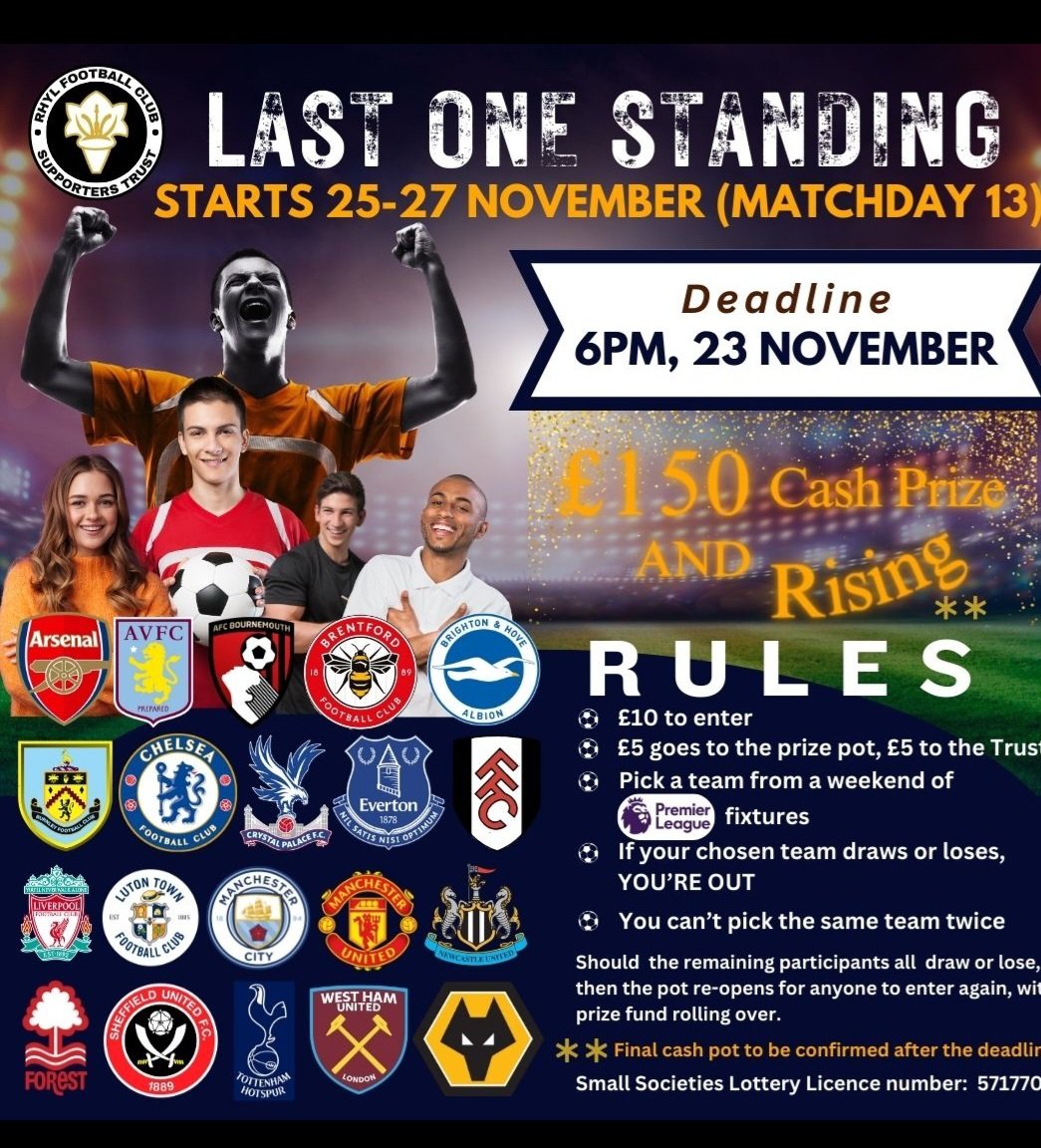 RhylFCST's tweet photo. Still time to enter

Money pot is rising

Deadline 8pm this Friday https://t.co/pMoAlnrDMg