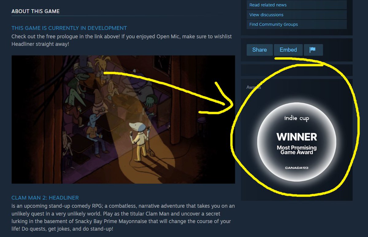 clam_team's tweet photo. This feels pretty nice, thanks so much to @IndieCupHQ for the award! https://t.co/hAgVaXCi2L