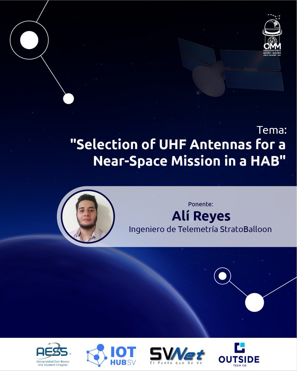 ommudb's tweet photo. Una conferencia que no te puedes perder 😃.

Te invitamos este 2 de diciembre 🗓️ a nuestra conferencia Cápsula aeroespacial: Telecomunicaciones en misiones espaciales.
Un espacio en el que hablaremos de ciencia, tecnología en el espacio 🪐✨.

Inscríbete: https://t.co/FaTXcv4RmG https://t.co/w8yAc6NGiU
