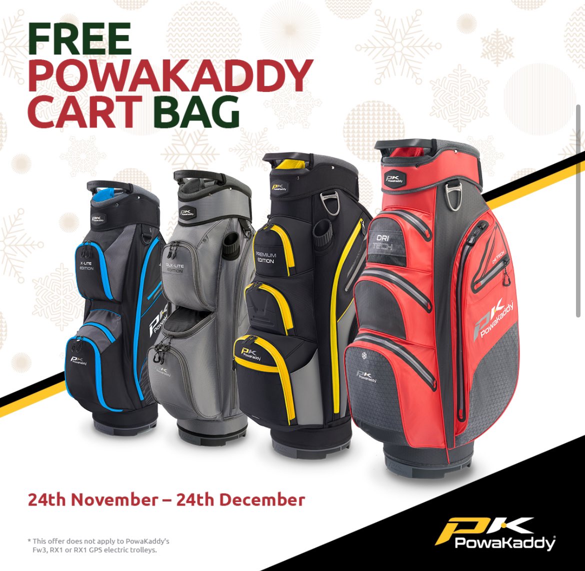 🎄 🎄 🧑‍🎄 @WragBarnProShop are excited to announce that Powakaddy are running a Christmas FREE bag promo 👊it starts this Friday 24th Nov till Sunday 24th Dec 2023 (or until stocks run out, whichever is sooner) T's & C's on Powakaddy's website powakaddy.com/christmas-prom…, ☎️ us now