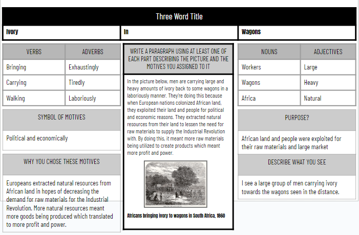 JustinUnruh16's tweet photo. WH-Motives of Imperialism
✅#FastandCurious
✅#8parts x6
#Eduprotocols
Love how 8 parts lends itself so well to picture analysis. Also, it's shocking how many students don't know what a verb is...
https://t.co/WZ5ZI952Gi https://t.co/0z3Bze10yG