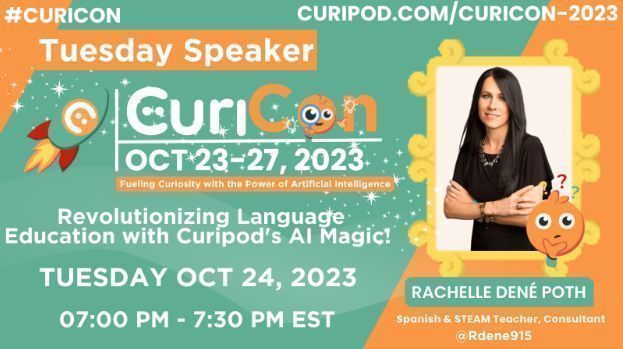 Rdene915's tweet photo. Did you miss the amazing week of #Curicon! Catch my session 🗓️Revolutionizing Language Education with @Curipod's AI Magic! Here https://t.co/5B3xpgzJUT 🚀 #EdTech #education #AI #langchat @Iste_Official https://t.co/RZF9REA2Oj