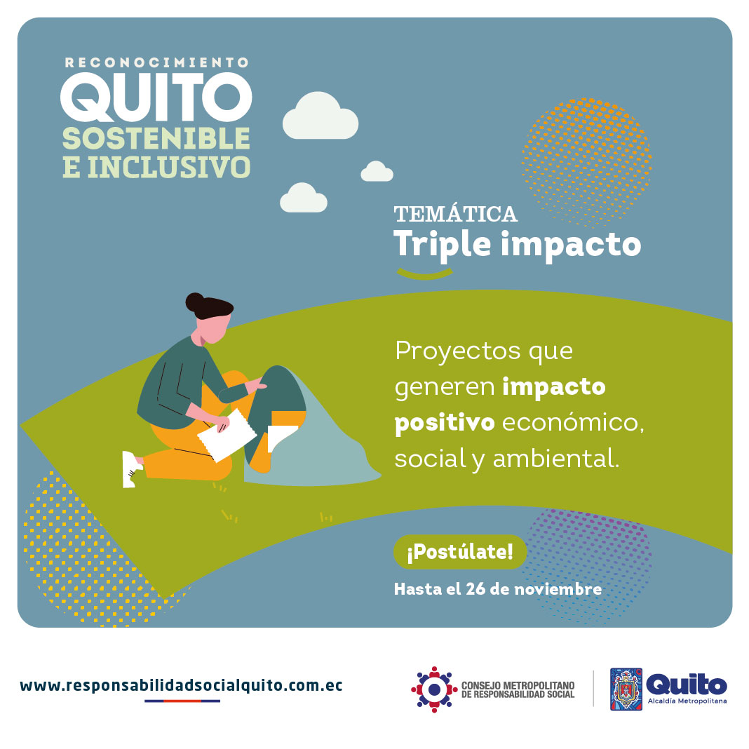 ConquitoUIO's tweet photo. #QuitoResponsable | Tu proyecto puede ser la próxima inspiración para un mundo mejor.🌏

Postúlate al Reconocimiento Quito Sostenible e Inclusivo 2023🏅

Demuestra cómo estás cambiando vidas y cuidando nuestra ciudad.♻️🚀

Inscríbete en👇
https://t.co/k9fJhV9fYT https://t.co/D5Yq9pnEkp