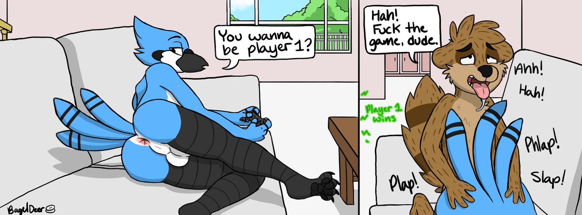 EatingaToastAD's tweet photo. “Home Alone” - Regular Show Porn Comic

Looks like y’all liked the first art piece I made with Mordecai and me. Well here’s another piece I did awhile back that I never posted! 

Let’s see what these slackers are up to while the gangs out doing chores. https://t.co/hxLnHOx0wq