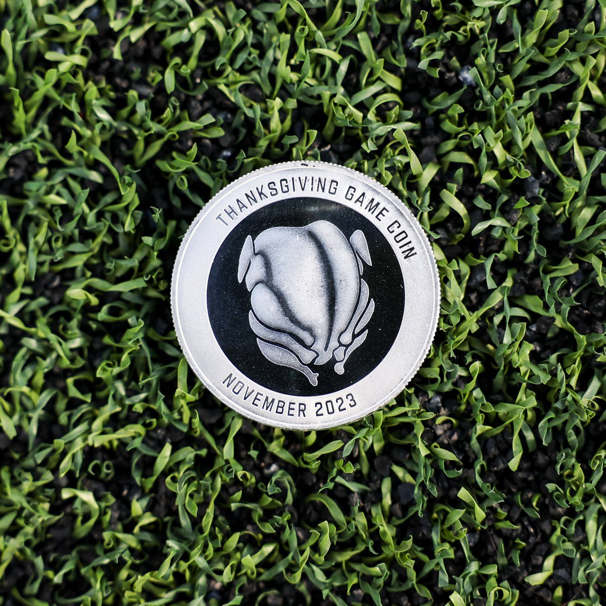 NFL's tweet image. In honor of #MaddenThanksgiving, a special coin featuring a silhouette of John Madden on one side (Heads) and a six-legged turducken on the reverse side (Tails) will be used for the coin toss before each Thanksgiving game.