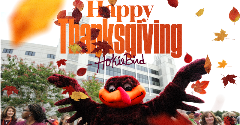 hokiesports's tweet photo. Gobblin' up gratitude this Thanksgiving 🦃🧡

Happy Thanksgiving from Virginia Tech Athletics! https://t.co/2pj0muPW62