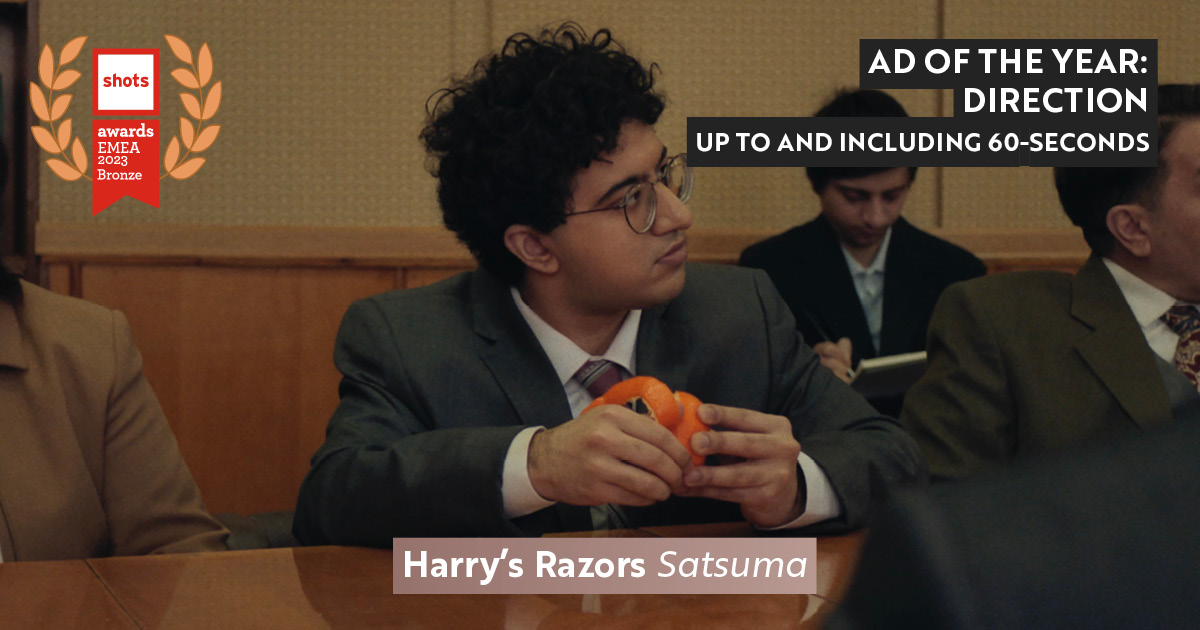 BRONZE Winner for Ad of the Year: Direction (Up to and including 60-seconds) <a href="/harrys/">Harry's</a> Satsuma <a href="/Somesuchandco/">SOMESUCH</a> <a href="/theorldn/">The Or</a> #MaxSherman #shotsawards 
shotsawards.com/showreel/view/…