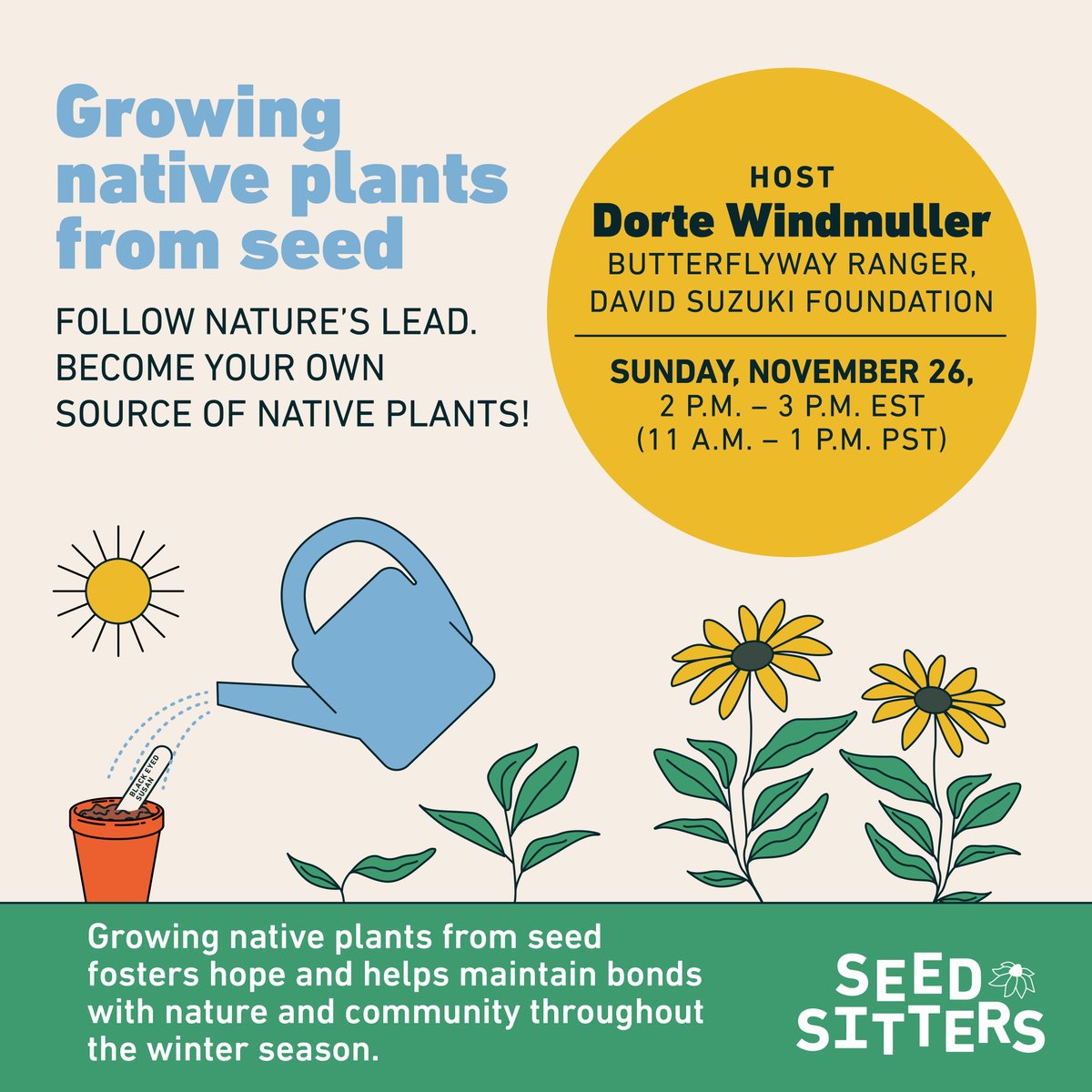 Hey you – interested in learning how to grow native seeds from scratch? We’ve got you covered. Tune in to our Seed Sitters webinar this Sunday so you can set yourself up for success this winter: ow.ly/2uuB50QanVf #SeedSitters #NativePlants #WinterSowing