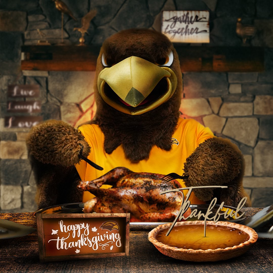 USMGoldenEagles's tweet photo. Happy Thanksgiving from Southern Miss Athletics!

Grateful for our Southern Miss family today and always! 

#SMTTT https://t.co/dsFULA0I6p